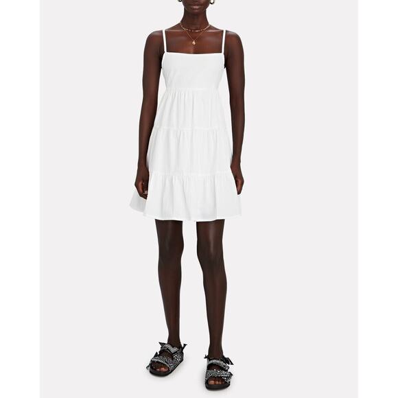 Faithfull the Brand Plain White Octavia Cotton Tie-Back Mini Dress Size 12 NEW - Picture 1 of 11